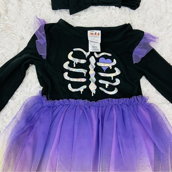 NWT joyful moments Kids silver Skeleton dress with fluffy Purple and Green Tutu - Picture 6 of 17